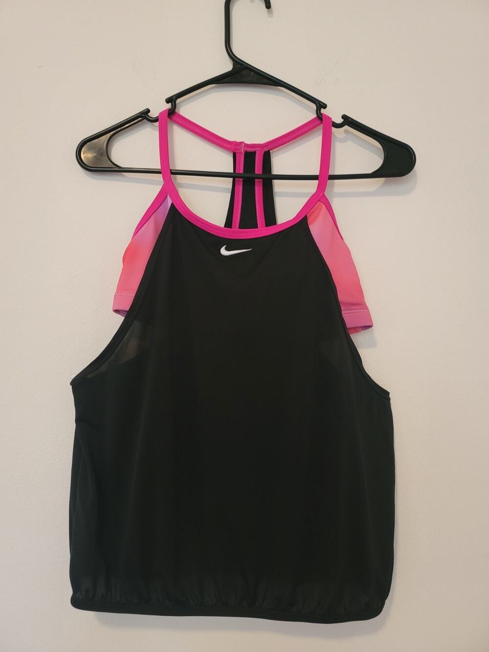 Nike Women’s Swim Tankini Top Size Small S Pink/Black Racerback Built-In Bra